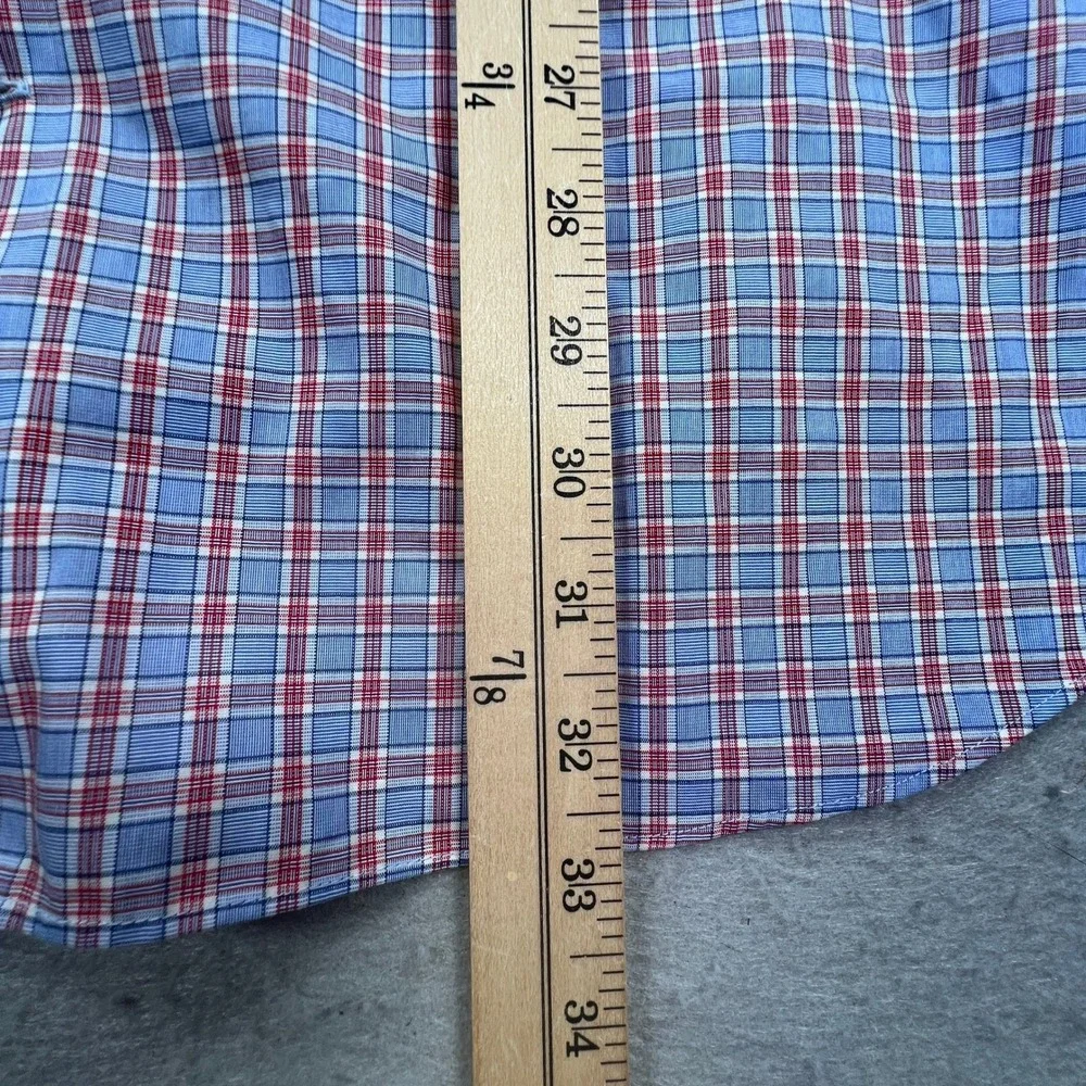 Banana Republic Mens XL Slim Fit Non-Iron Cotton Plaid Button Up Shirt Blue Red